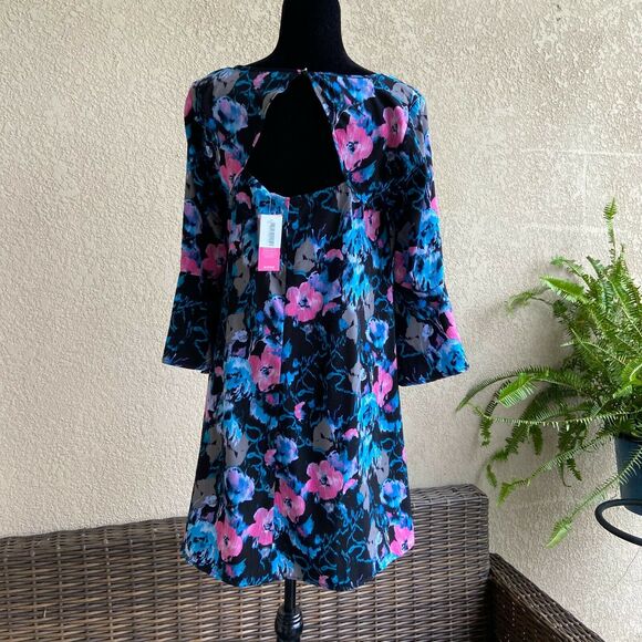 JustFab Womens Dress Size Medium Bell Sleeved Ruffle Black Floral Print Boho NEW - Picture 6 of 10